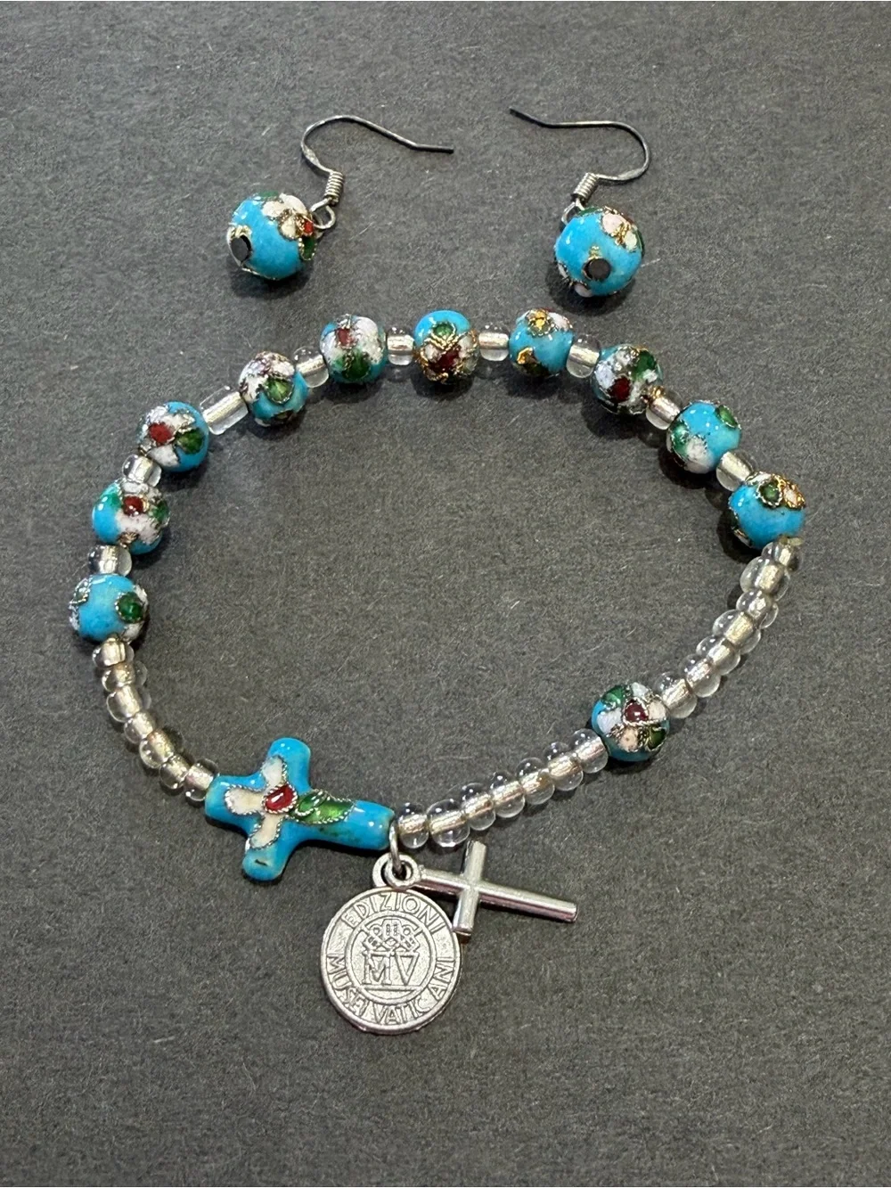 Cloisonne Cross Bracelet from the Vatican Gift store and Earring Set